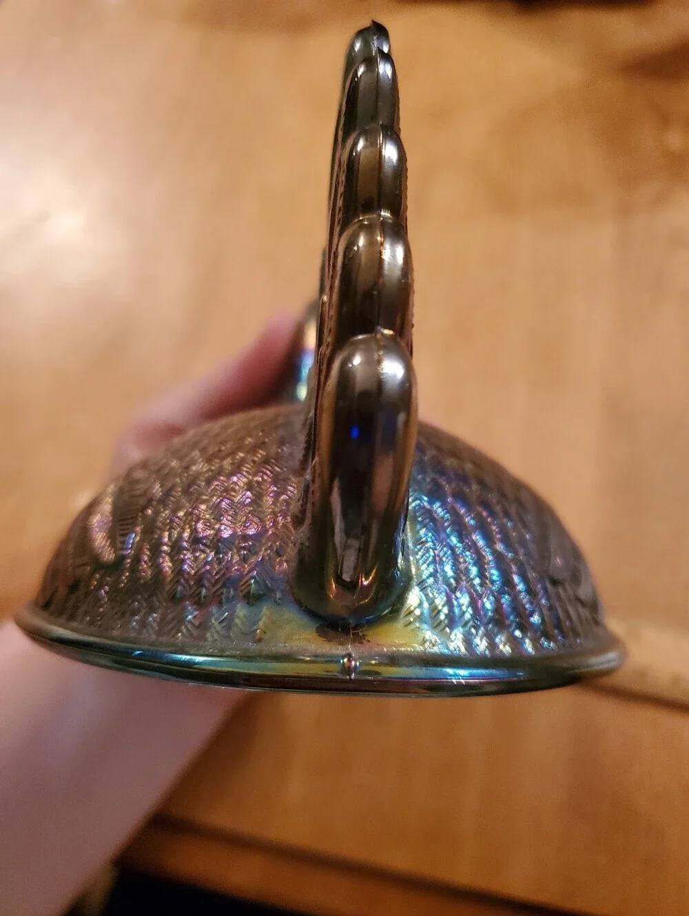 Vintage Indiana Glass Iridescent Carnival Blue Hen on Nest Top Only
